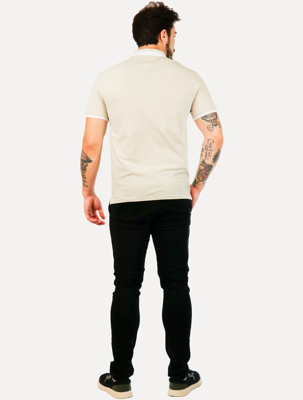 Polo Tommy Jeans Masculina Piquet Regular Placket Friso Areia