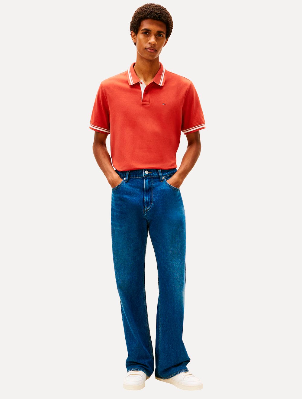 Camisa Polo Tommy Jeans Masculina Piquet Regular Tipped Laranja