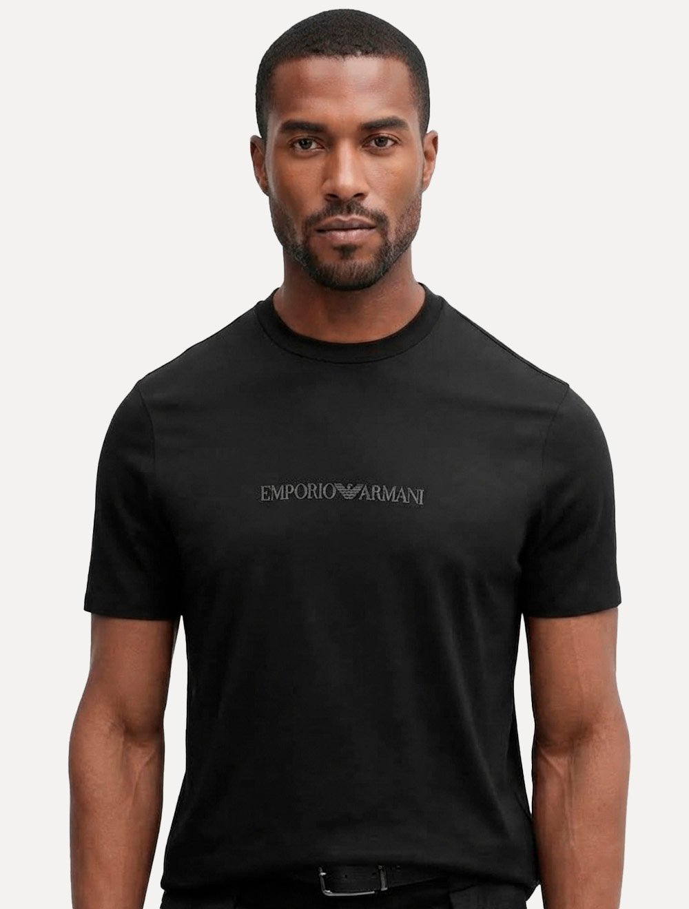 Camiseta Emporio Armani Masculina Slim Fit Pima Rubber Logo Preta