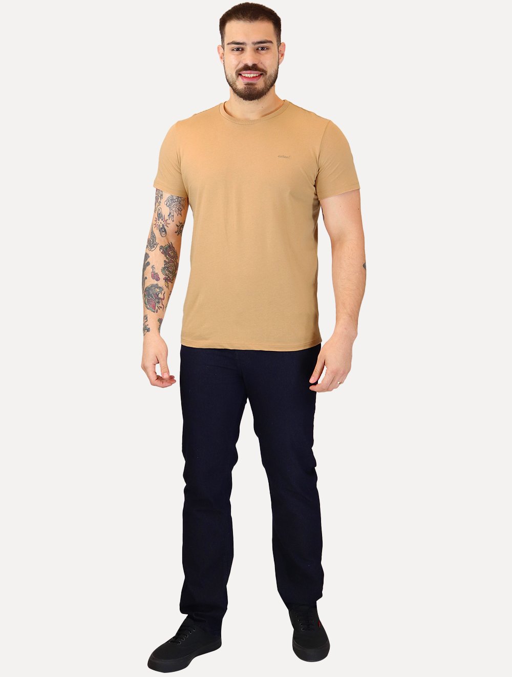 Camiseta Colcci Masculina Back To Basics Orange Logo Bege