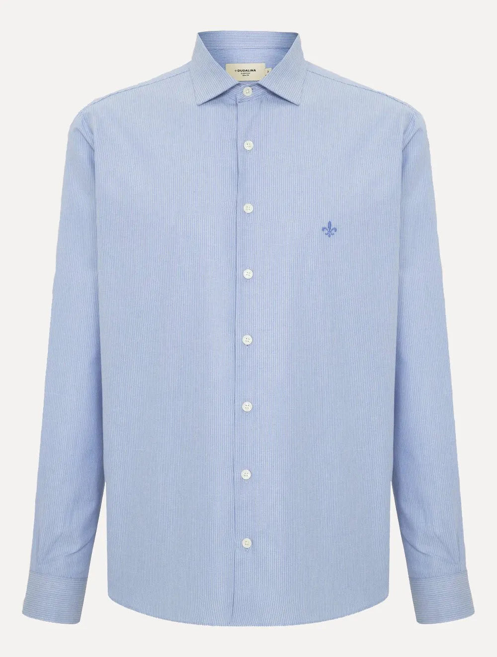 Camisa Dudalina Masculina Slim Superfine Cotton Listrada Light Azul Médio