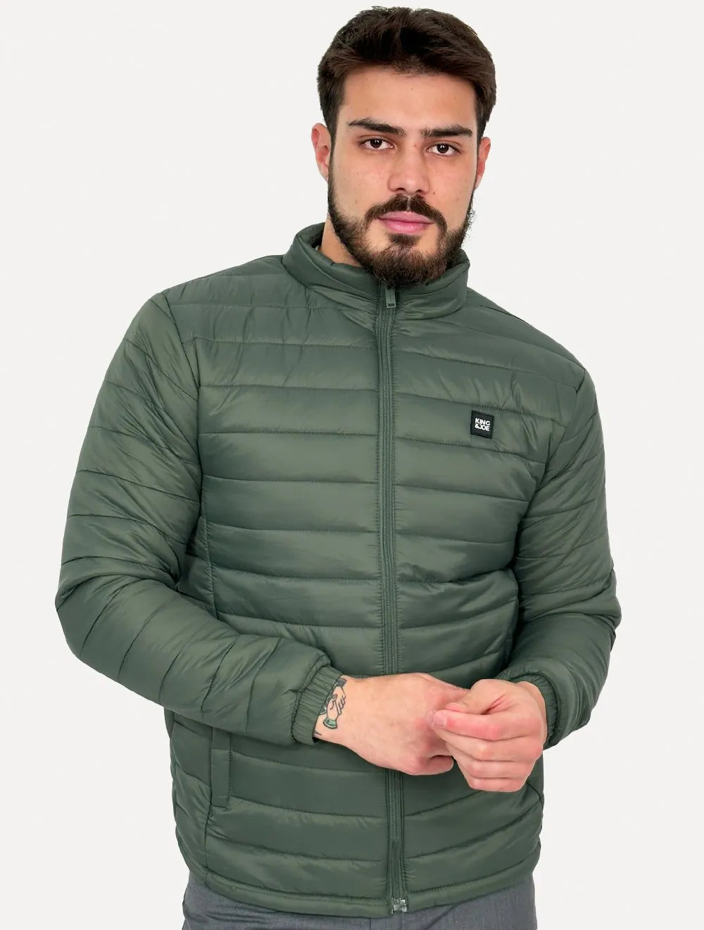Jaqueta King & Joe Masculina Nylon Puffer Gola Verde Militar