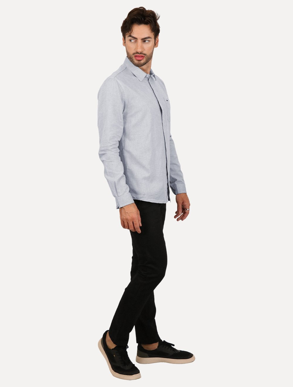 Camisa Tommy Jeans Masculina Regular Classic Oxford Pocket Azul Escuro