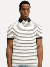 Polo Tommy Hilfiger Masculina Slim Piquet 1985 Striped Azul Marinho/Areia