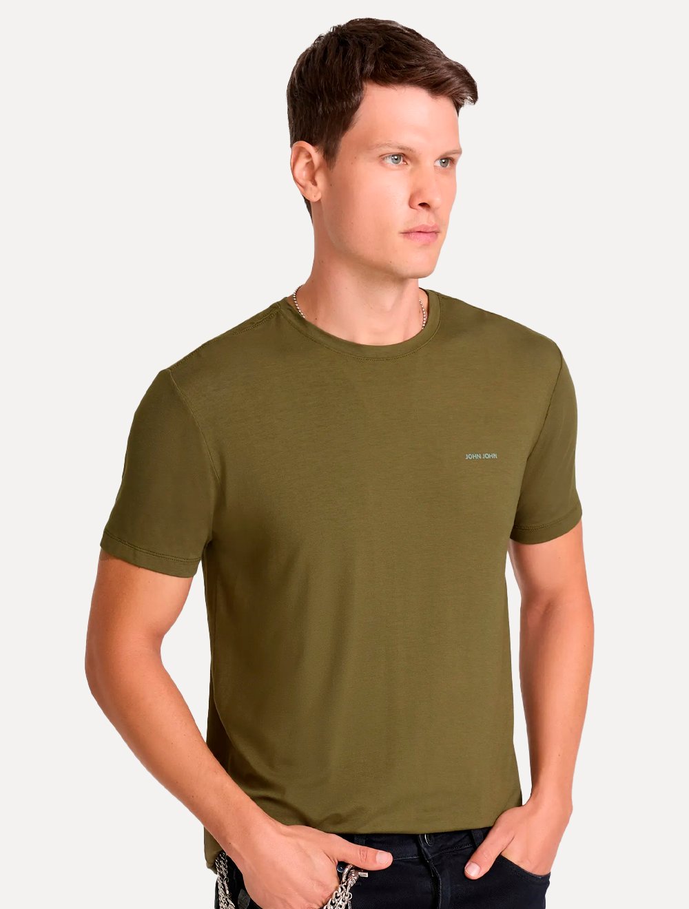 Camiseta John John Masculina Slim Fit Viscose Rubber Verde Militar