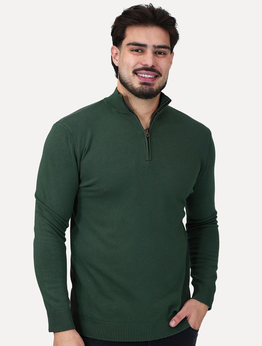 Suéter Dixen Masculina Tricot Manga Longa com Ziper Frontal Verde