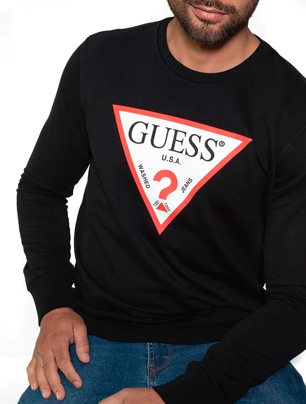 Moletom Guess Masculino Crewneck Triangle Logo Preto
