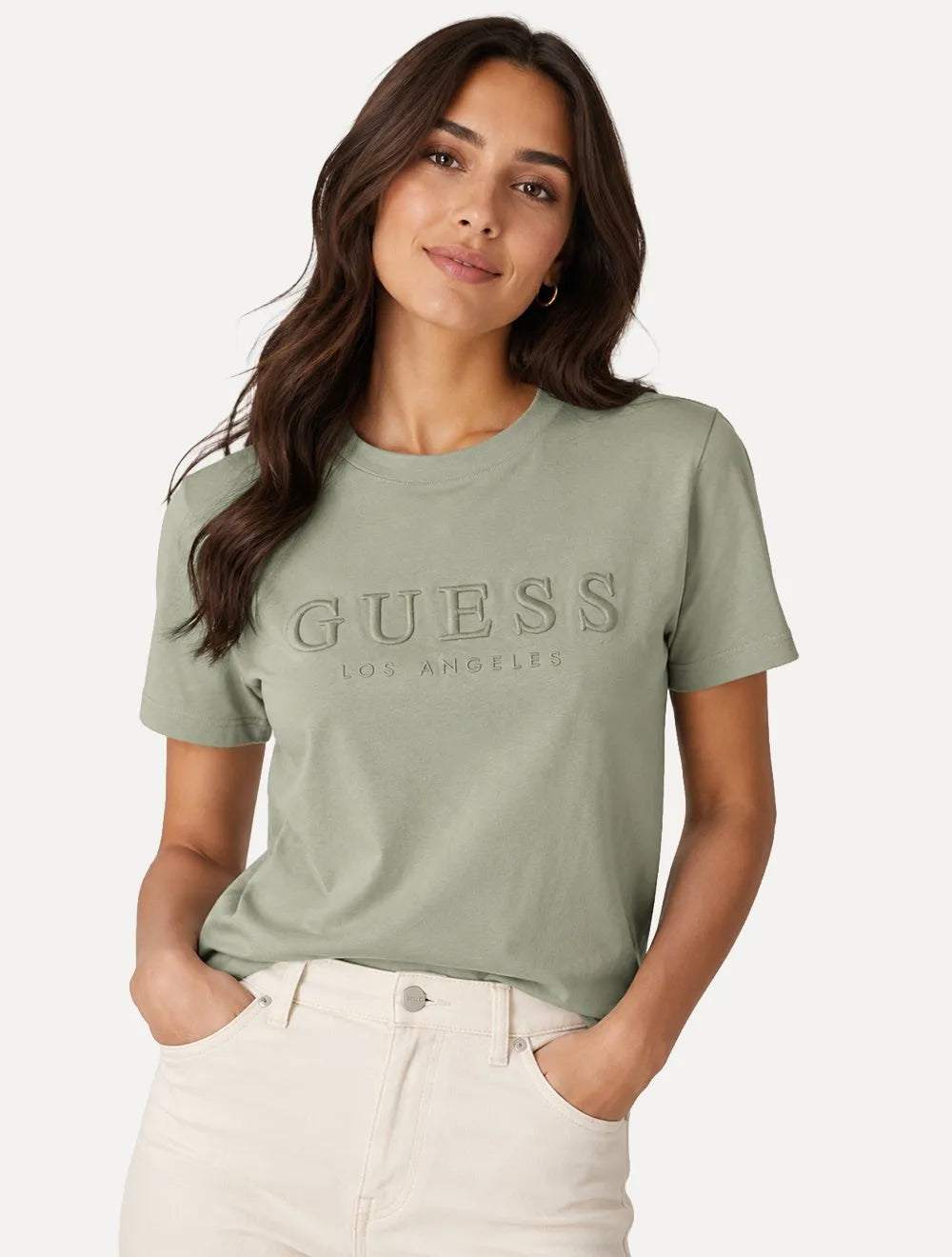 Camiseta Guess Feminina Los Angeles Embroidery Logo Verde Limão