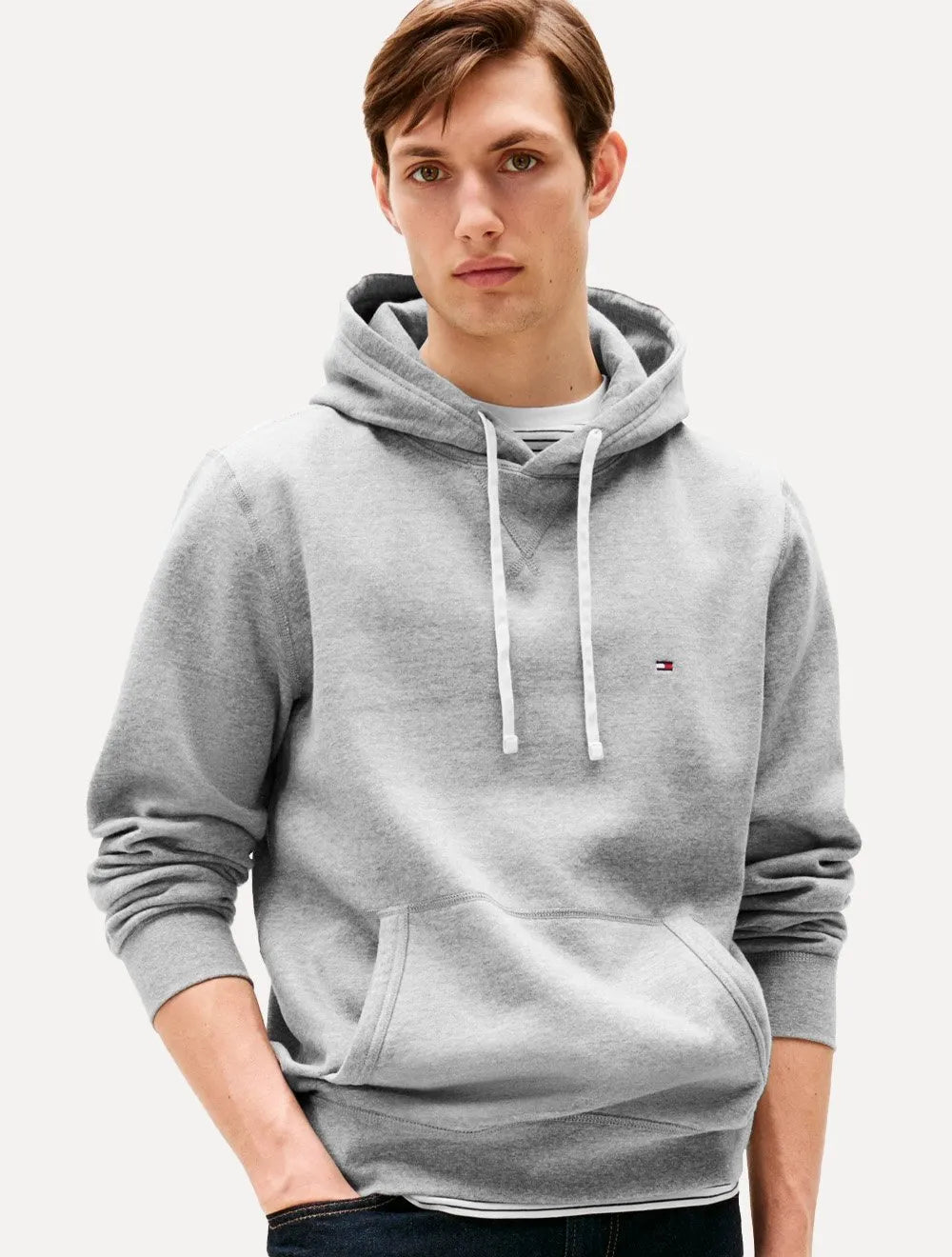 Moletom Tommy Hilfiger Masculino Essential Fleece Hoody Flag Cinza Médio
