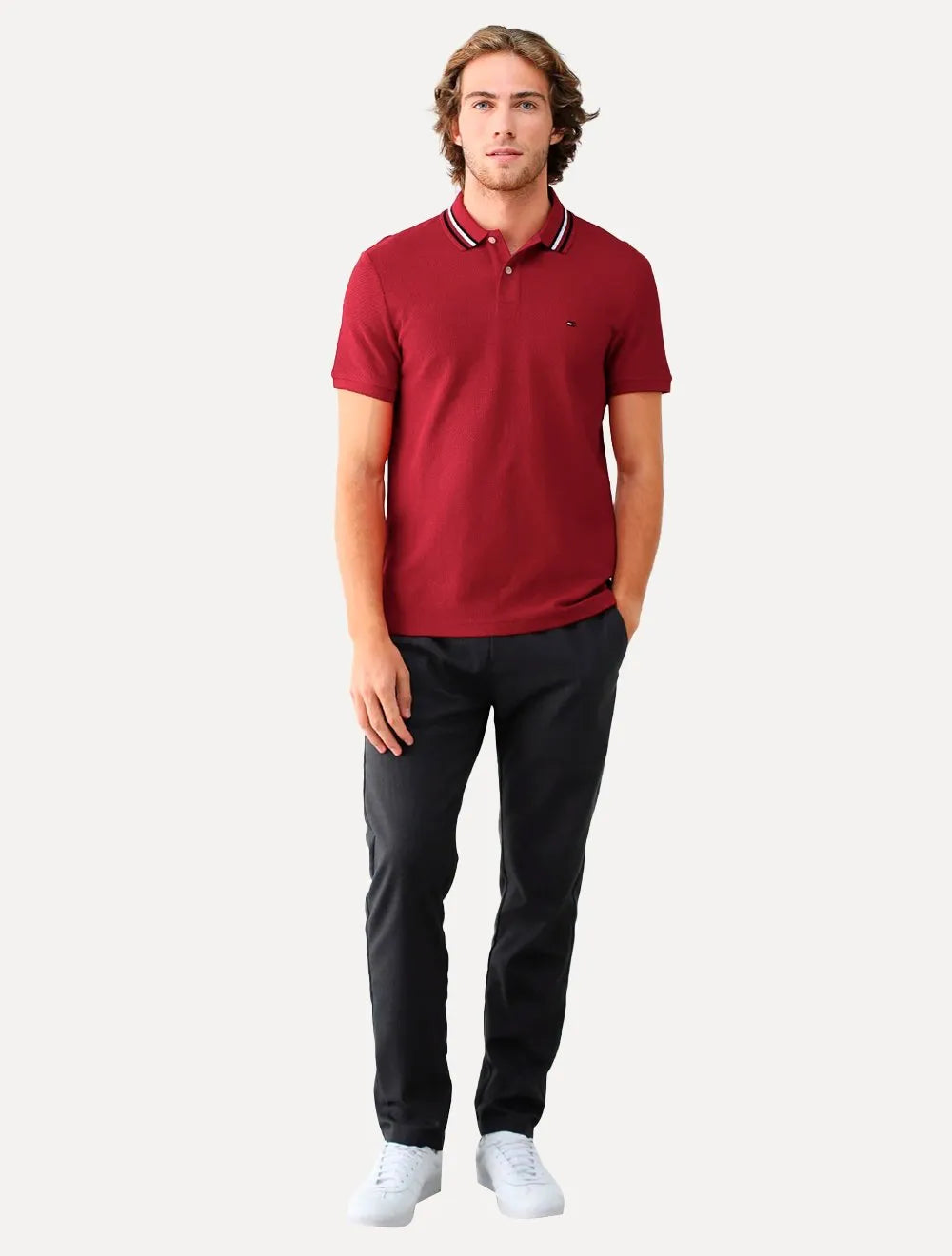 Polo Tommy Hilfiger Masculina Regular Fit Collar Vermelho