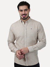 Camisa Tommy Jeans Masculina Slim Striped Oxford Cáqui