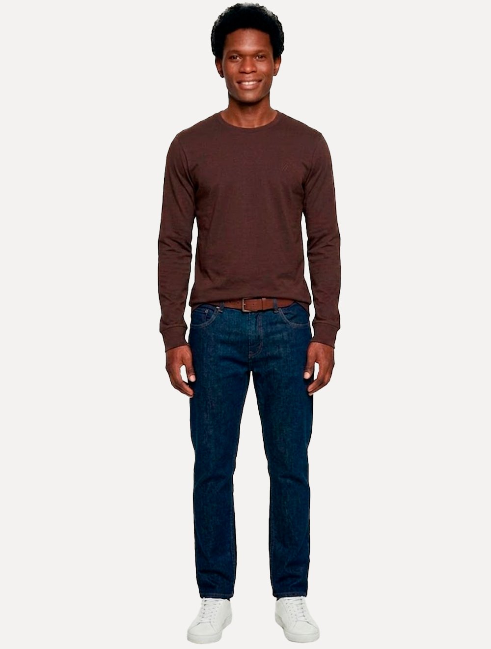 Camiseta Aramis Masculina Basic Lisa Manga Longa Mono Logo Marrom Café