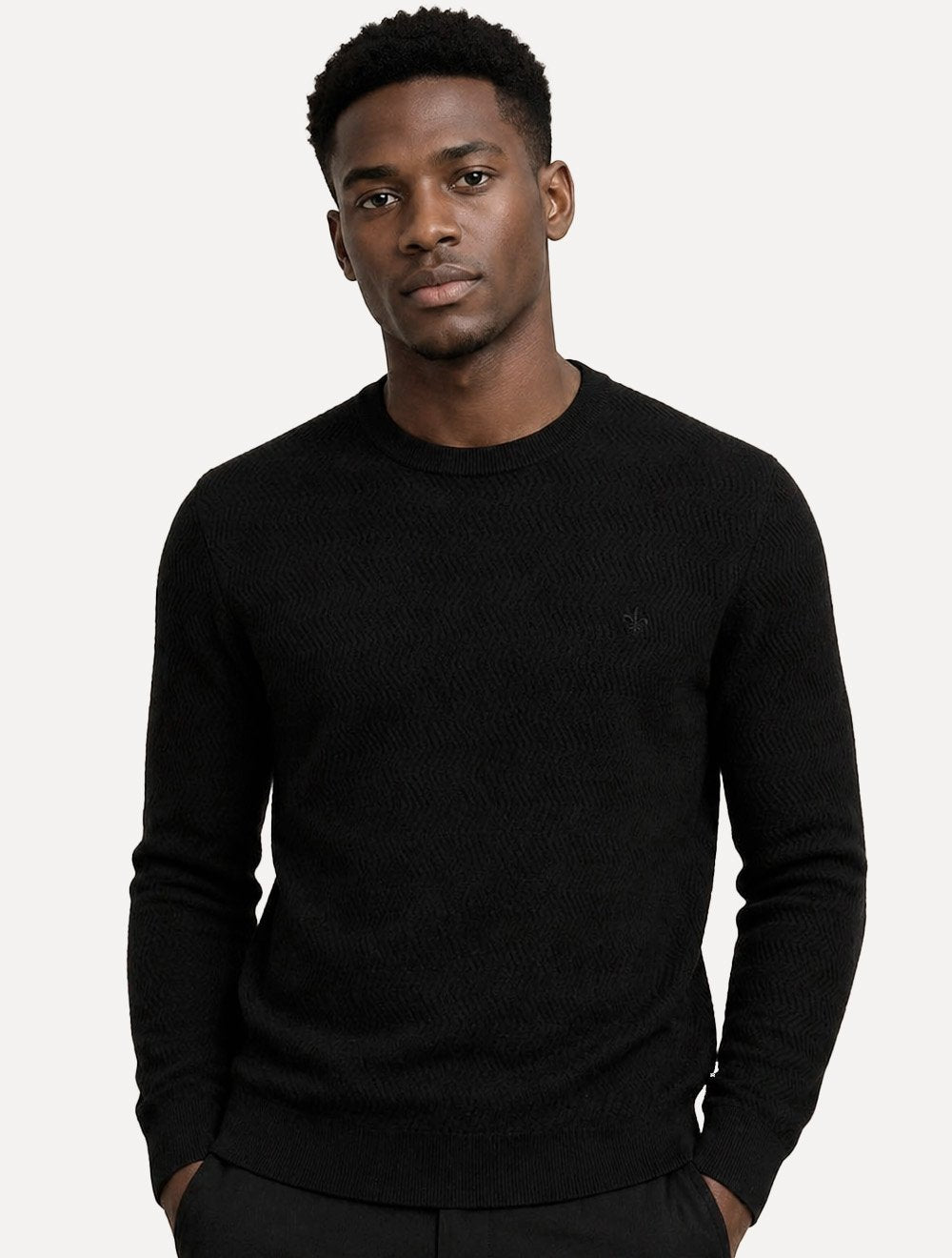 Suéter Dudalina Masculino Tricot Text Chevron Cotton Preto
