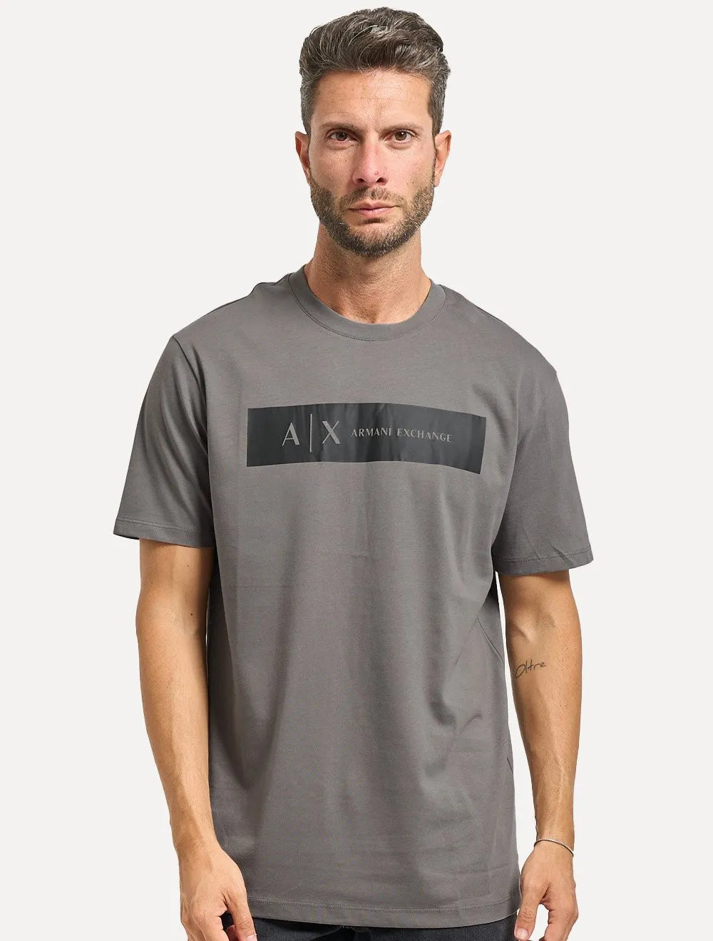 Camiseta Armani Exchange Masculina Regular Silk AX Frontal Logo Cinza
