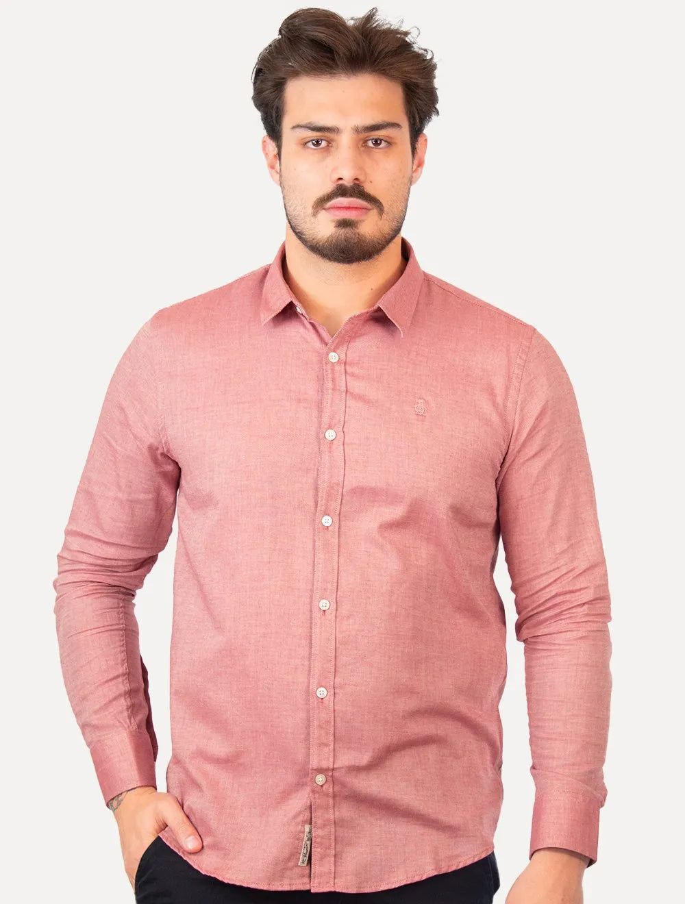 Camisa Original Penguin Masculina Regular Oxford Vermelho Mescla