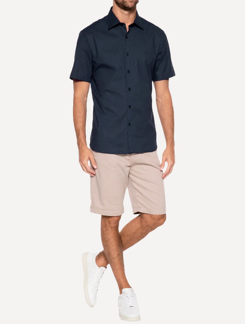 Camisa Ellus Masculina Manga Curta Tricoline LY Classic Italian Azul Marinho