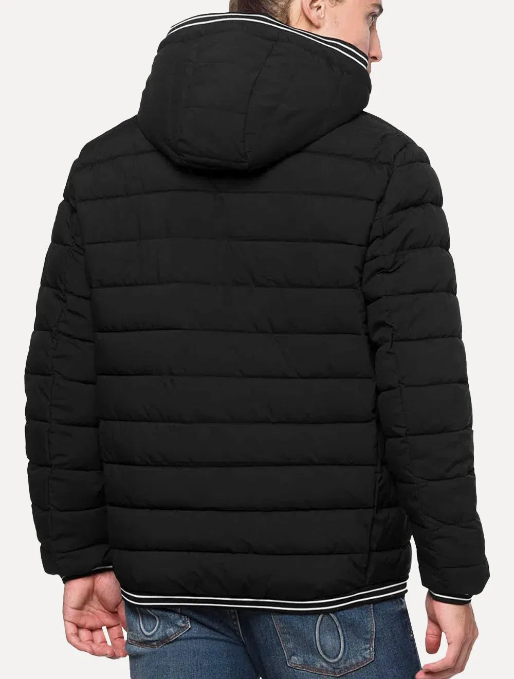 Jaqueta Calvin Klein Hoodie Matelassê Stripes Preta