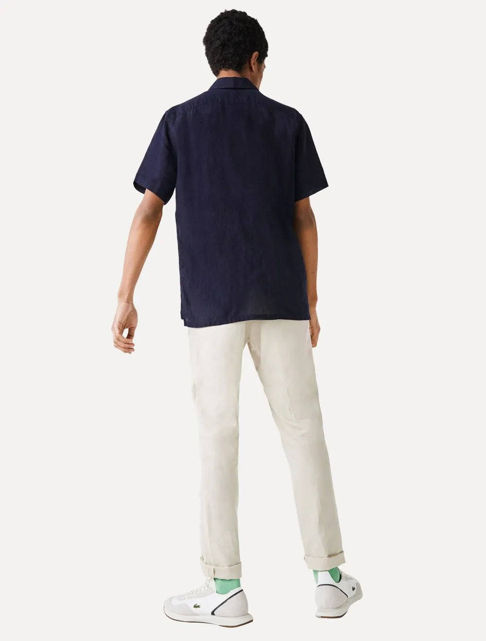 Camisa Lacoste Masculina Manga Curta Regular Linho Azul Marinho