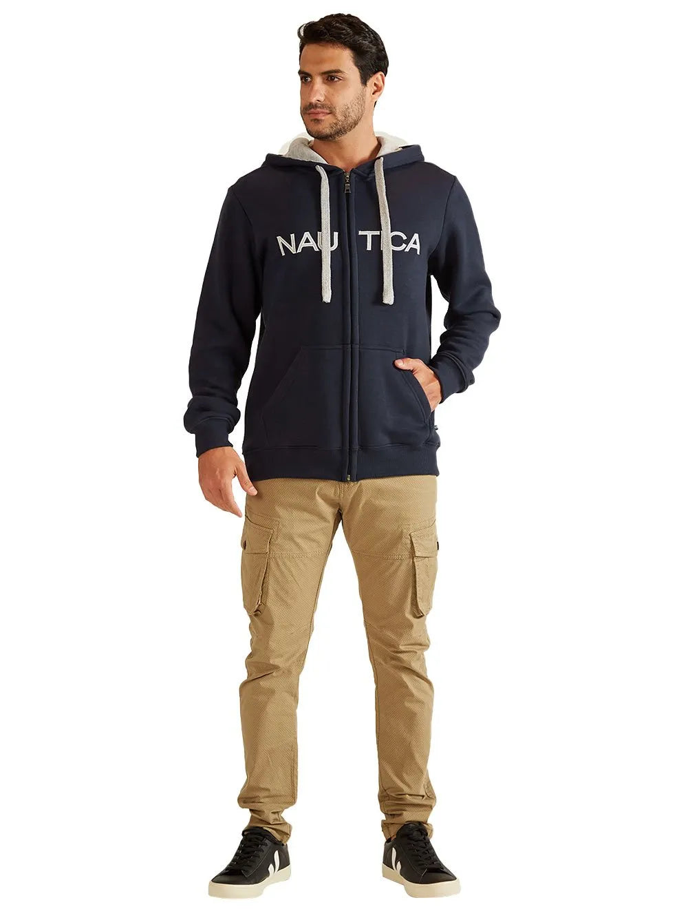 Moletom Nautica Masculino Hoodie Full-Zip Embroidered Azul Marinho