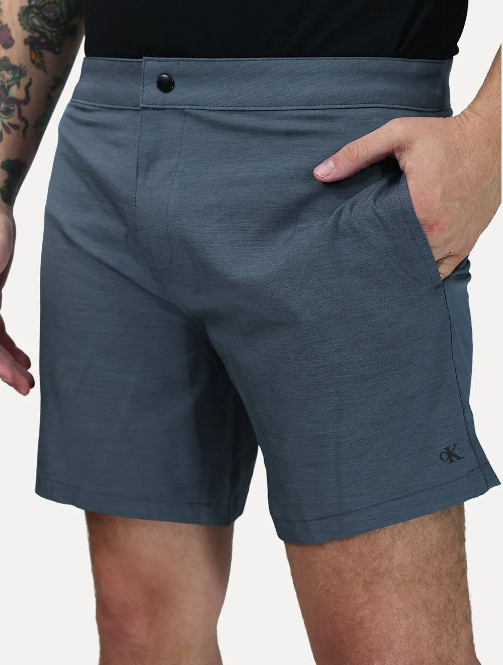Short Calvin Klein Swimwear Masculino D'Água Botão Azul Marinho Mescla