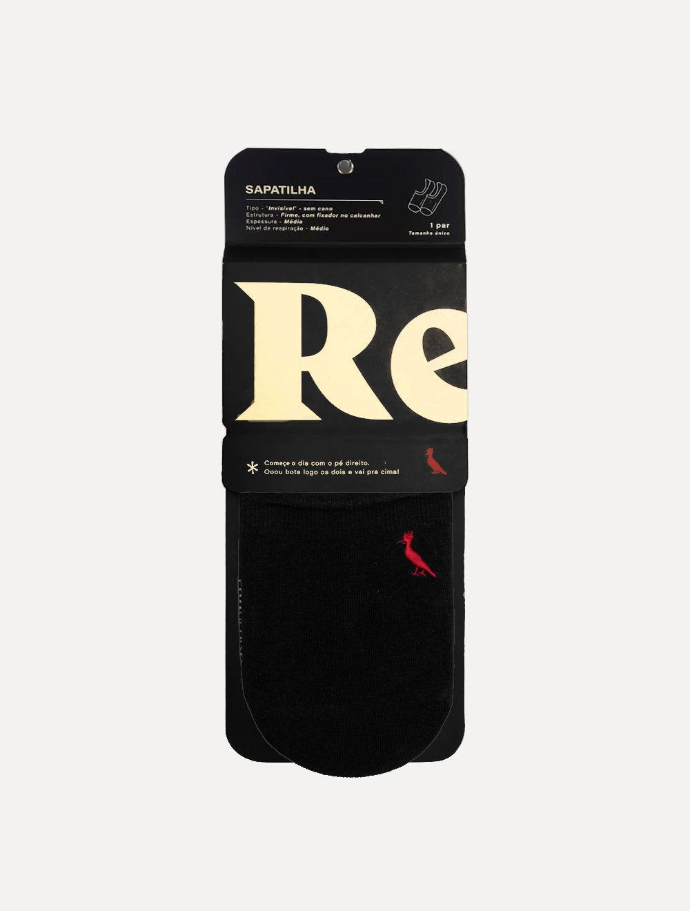 Meia Reserva Masculina Invisível Pica-Pau Bordado Preta