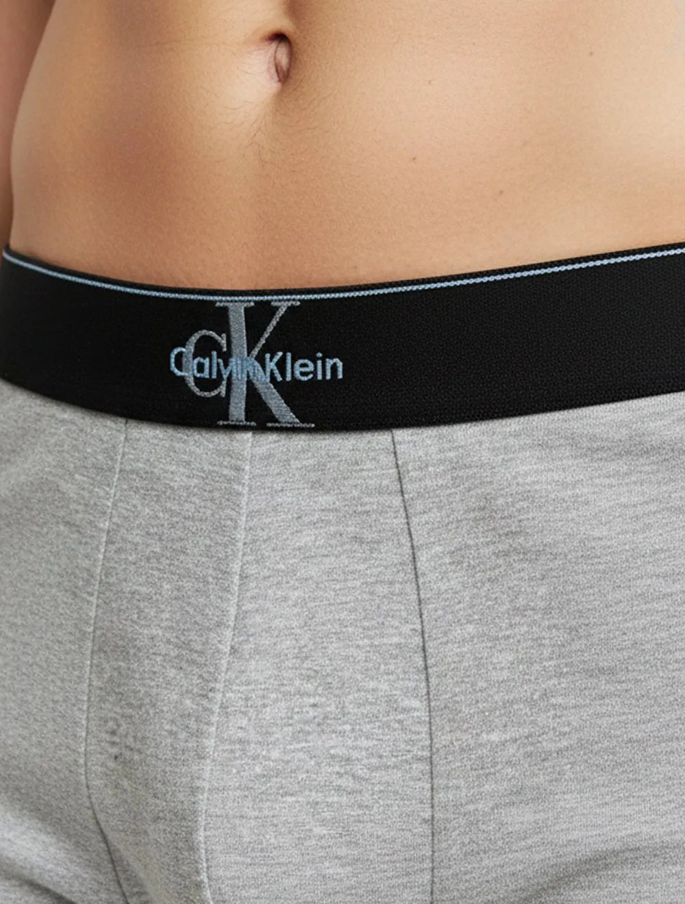Cueca Calvin Klein Low Rise Trunk Cotton New Re Issue Blue Logo Cinza Mescla