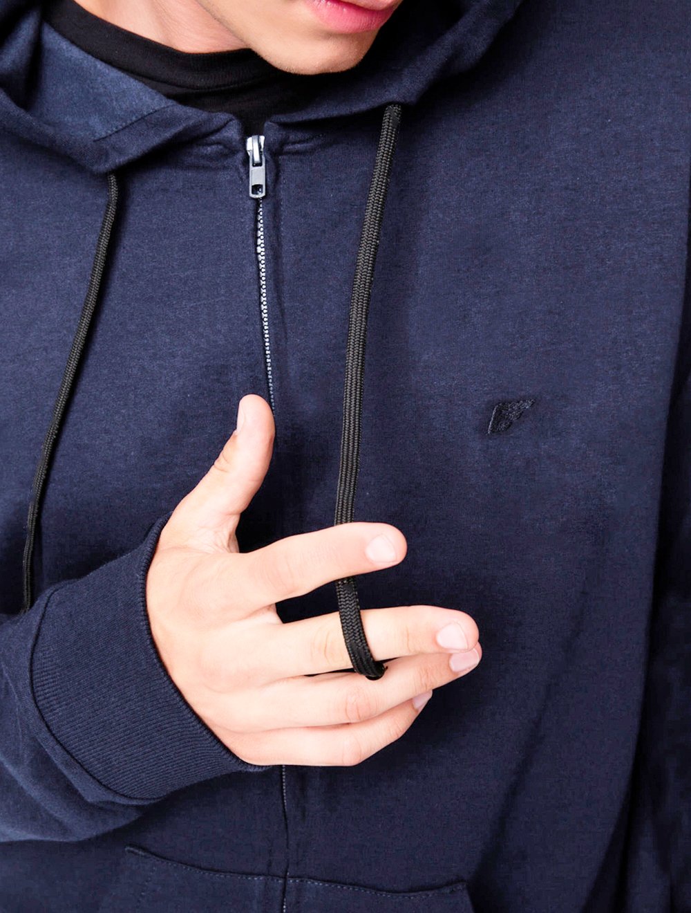 Moletom Ellus Masculino Hoodie Full Zip Logo Azul Marinho