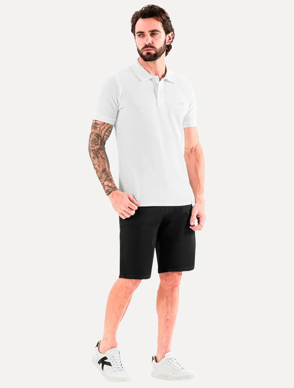 Polo King & Joe Masculina Piquet Slim Ocre Logo Branca