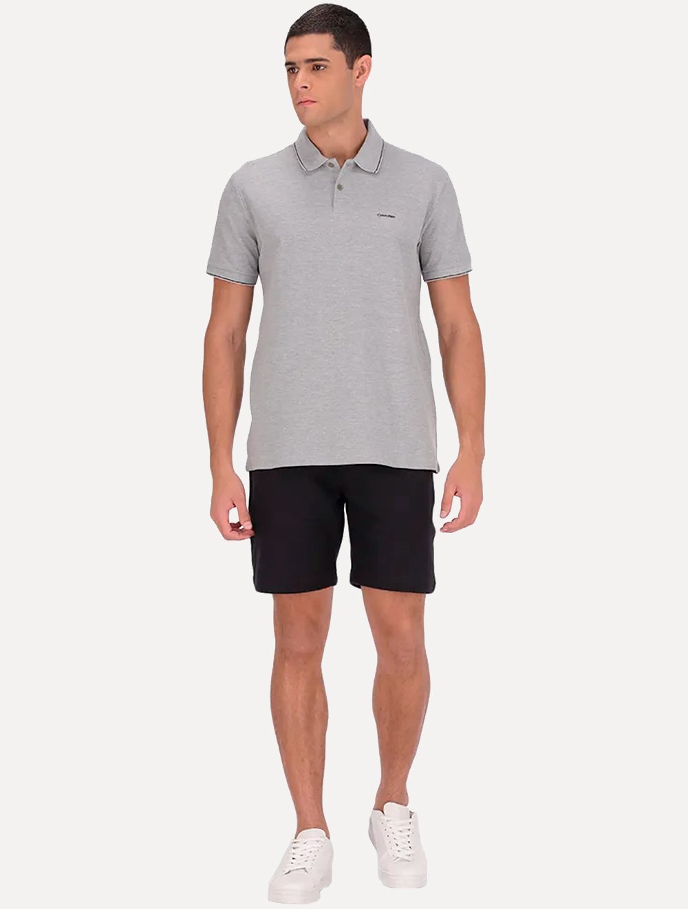 Polo Calvin Klein Masculina Piquet Slim Básica Relevo Cinza Mescla