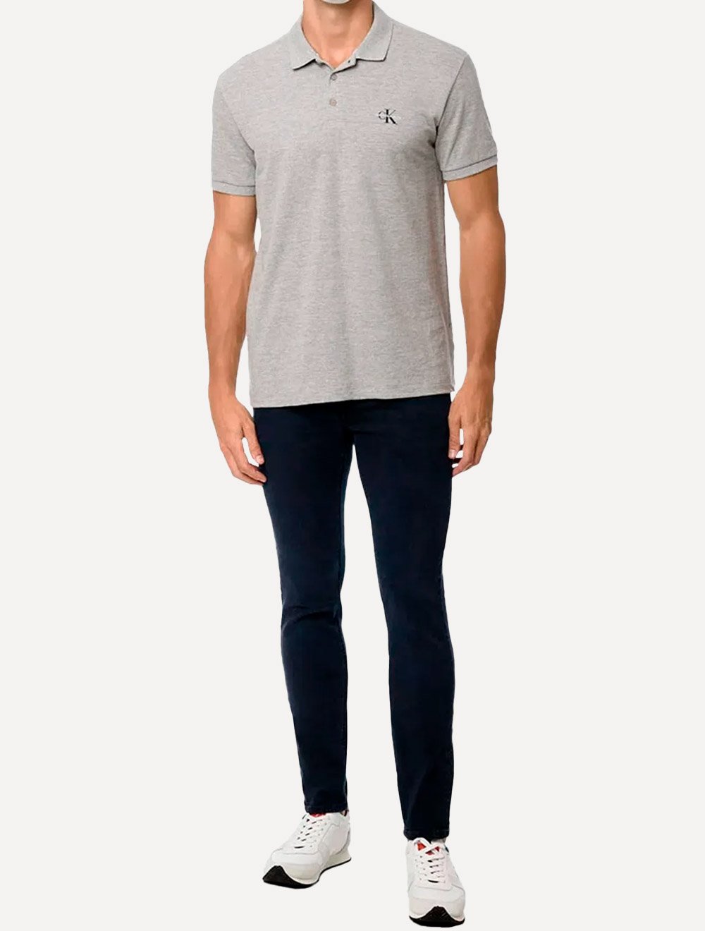Polo Calvin Klein Jeans Masculina Piquet Regular Re Issue Cinza Mescla