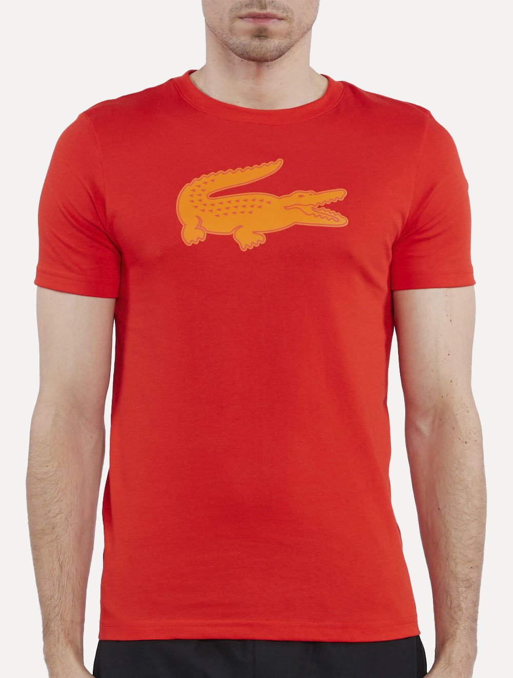 Camiseta Lacoste Masculina Jersey Sport 3D Logo Laranja Escuro