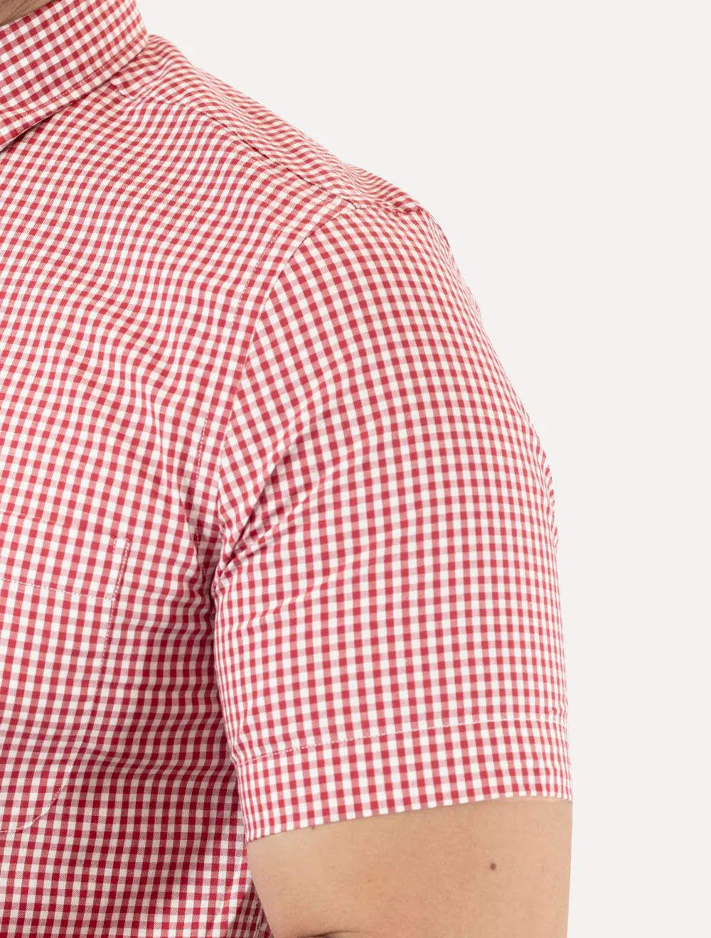 Camisa Tommy Hilfiger Masculina Manga Curta Xadrez Gingham Branca/Vermelha