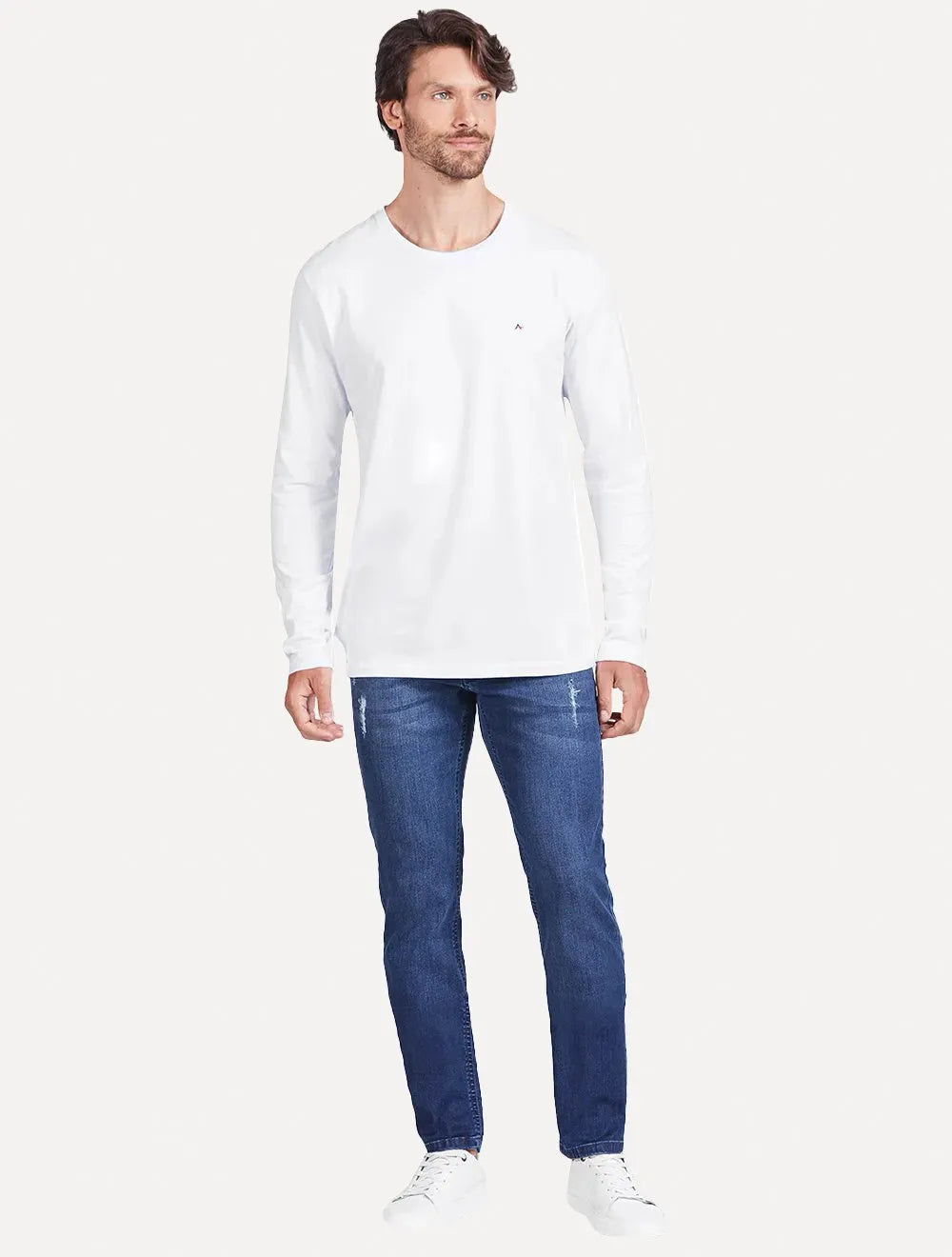 Camiseta Aramis Masculina Manga Longa Basica Logo Branca