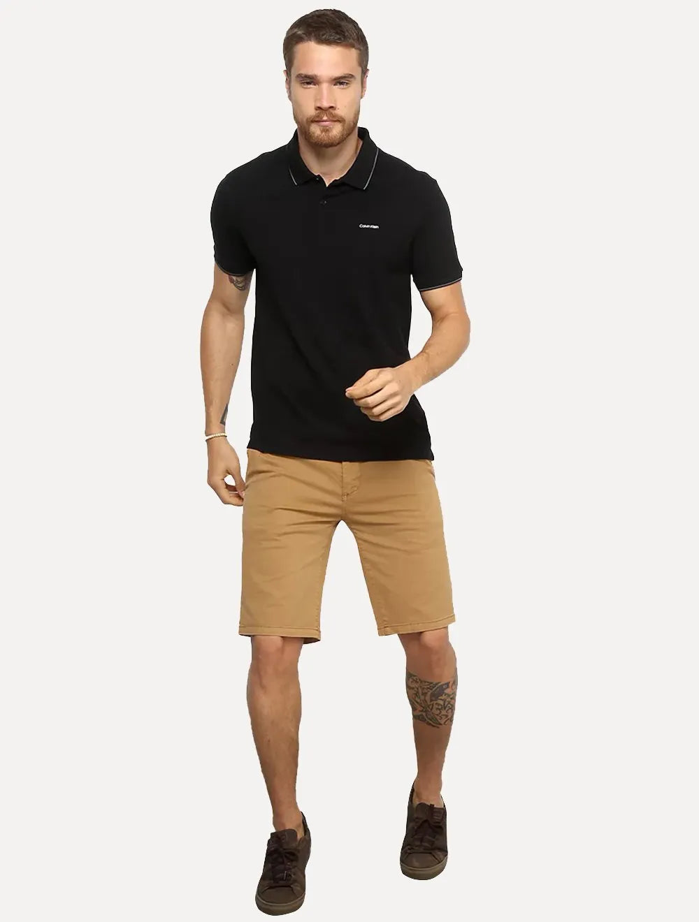 Polo Calvin Klein Masculina Piquet Slim Básica Relevo Preta