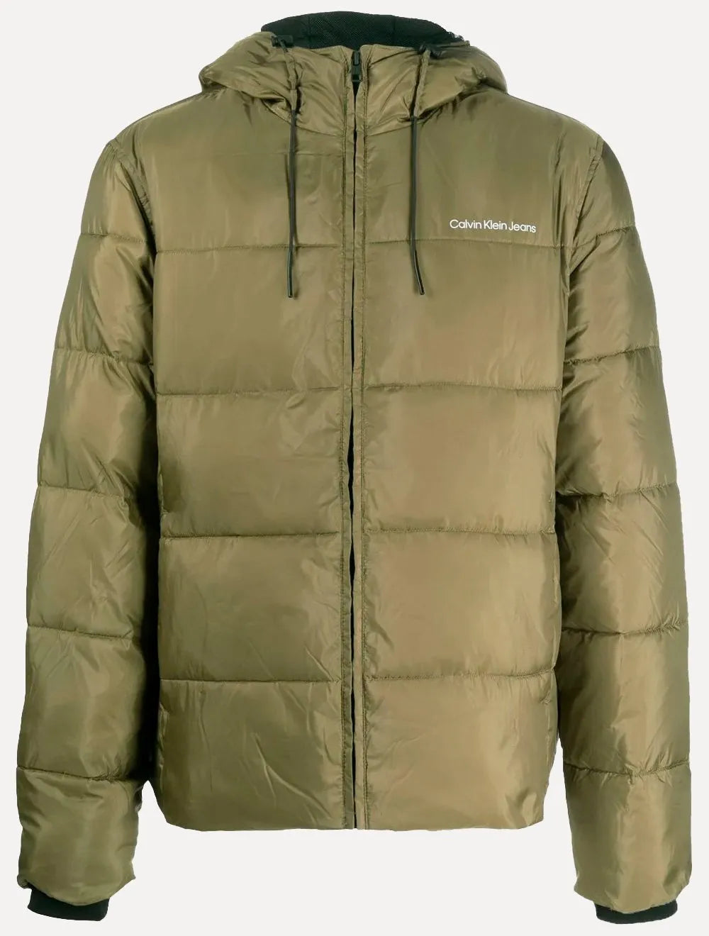 Jaqueta Calvin Klein Jeans Masculina Hoodie Matelassê Sust Logo Verde Oliva