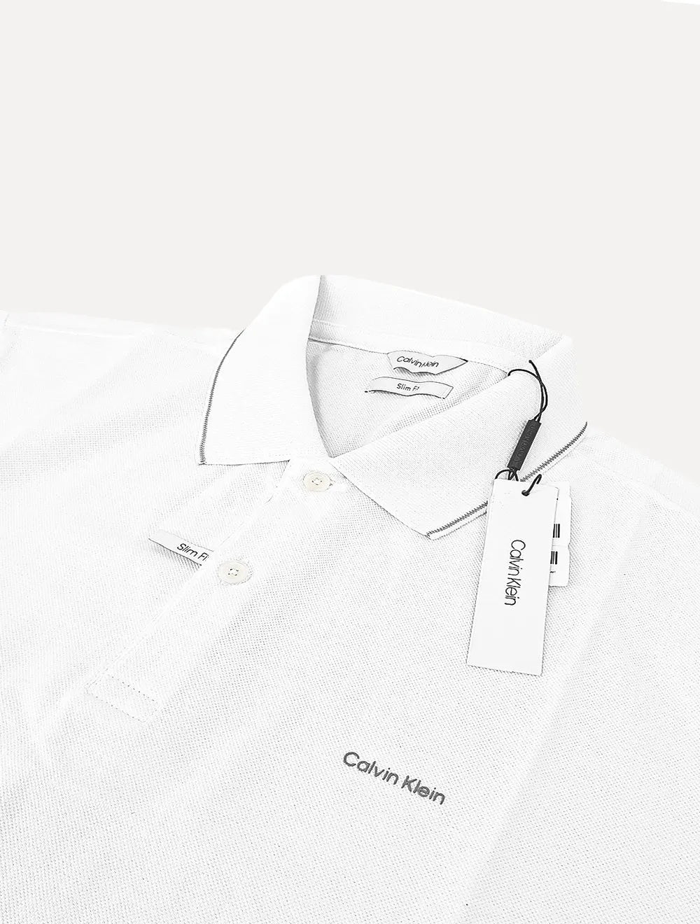 Polo Calvin Klein Masculina Piquet Slim Básica Relevo Branca