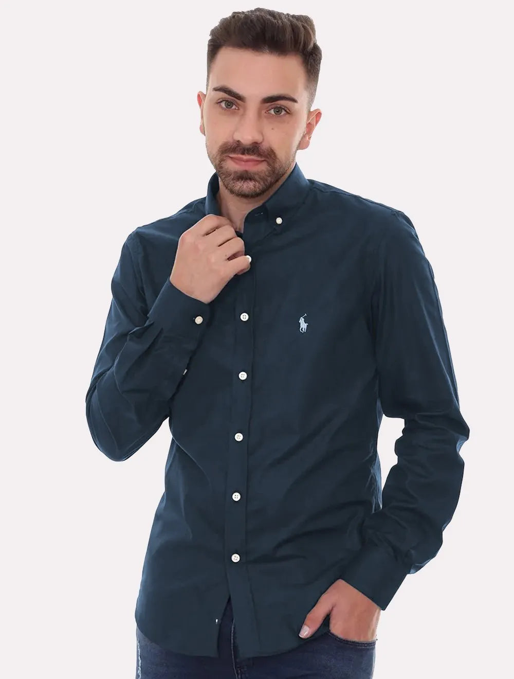 Camisa Ralph Lauren Masculina Custom Fit Light Logo Azul Marinho
