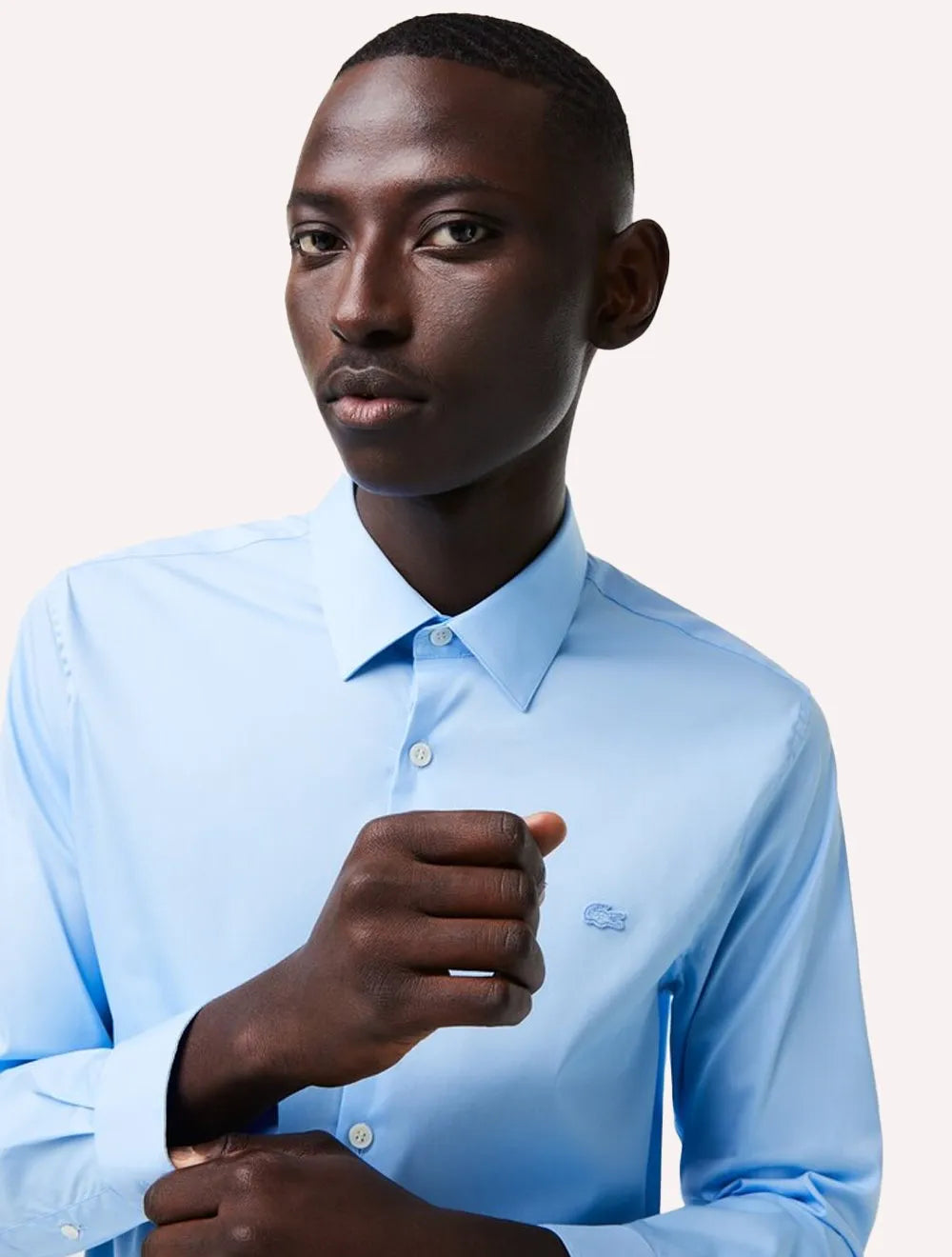 Camisa Lacoste Masculina Slim Fit Popeline Stretch Mono Azul Claro