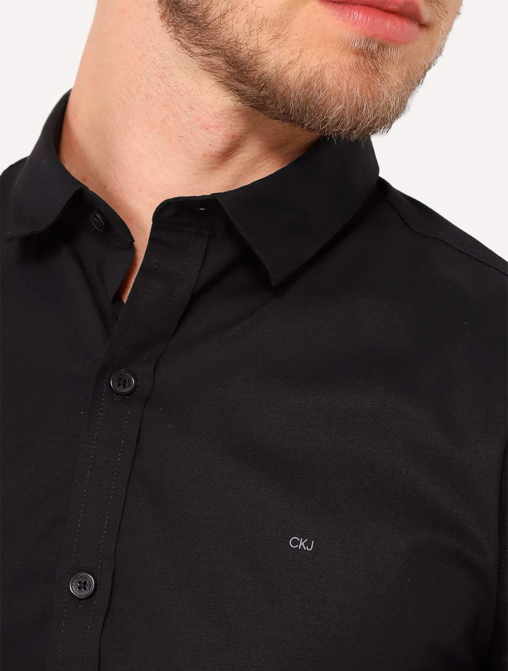 Camisa Calvin Klein Masculina Slim Fit New CKJ Logo Preta
