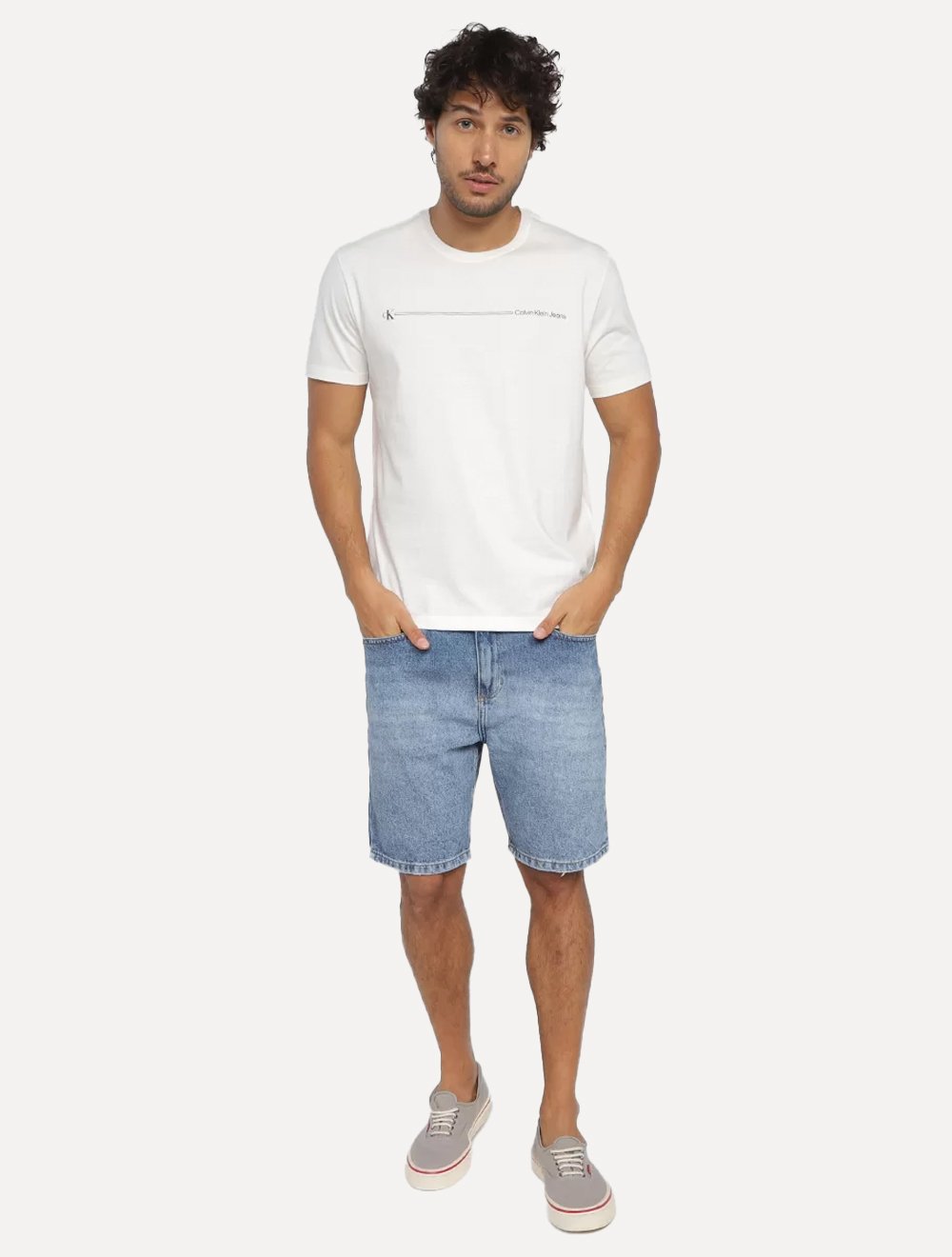 Camiseta Calvin Klein Jeans Masculina Sustainable Outline Sash Logo Off White