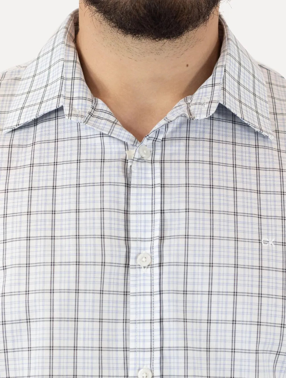 Camisa Calvin Klein Masculina Slim Fine Check Xadrez Branca