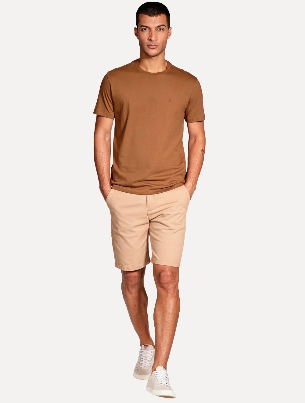 Camiseta Aramis Masculina Basic Lisa Dark Logo Marrom Médio