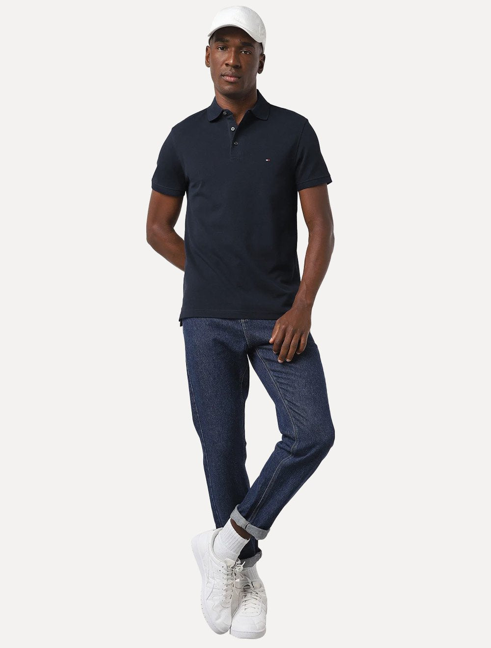 Polo Tommy Hilfiger Masculina Slim Piquet 1985 Azul Marinho