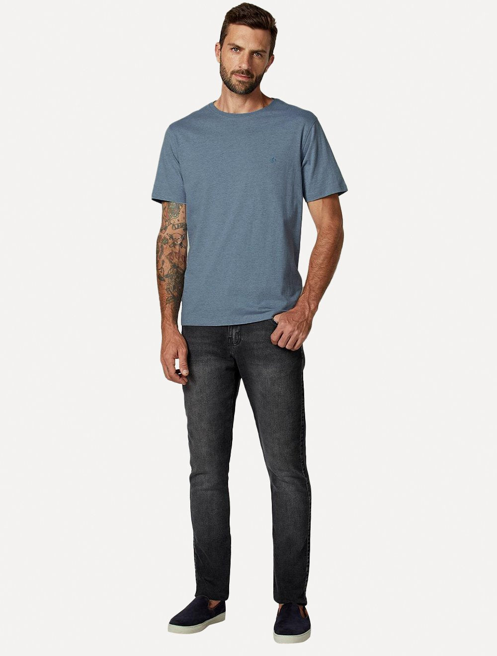 Camiseta Dudalina Masculina Melange Color Azul Escuro Mescla