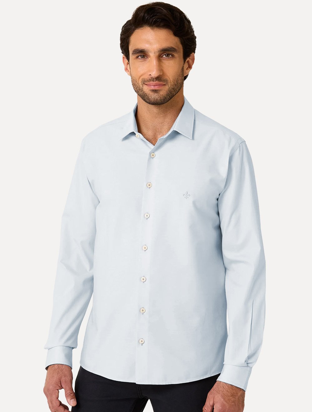 Camisa Dudalina Masculina Milano Tricoline Lisa Azul Claro