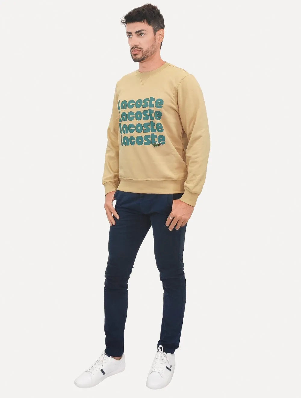 Moletom Lacoste Masculino Crewneck Classic Fit Green Logo Cáqui