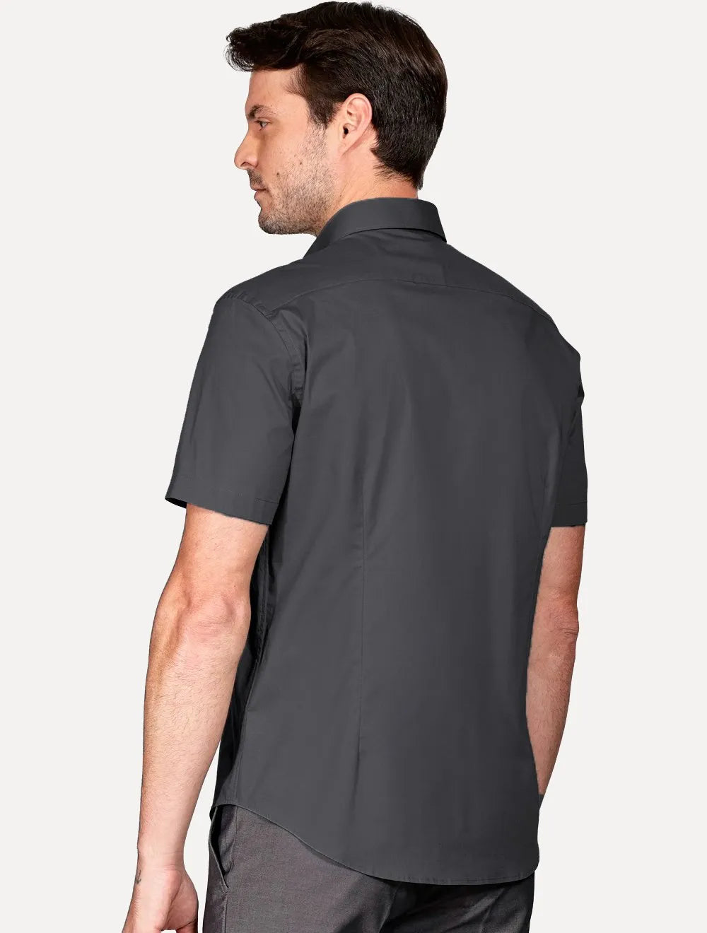 Camisa Aramis Masculina Manga Curta Slim Stretch Tricoline Chumbo