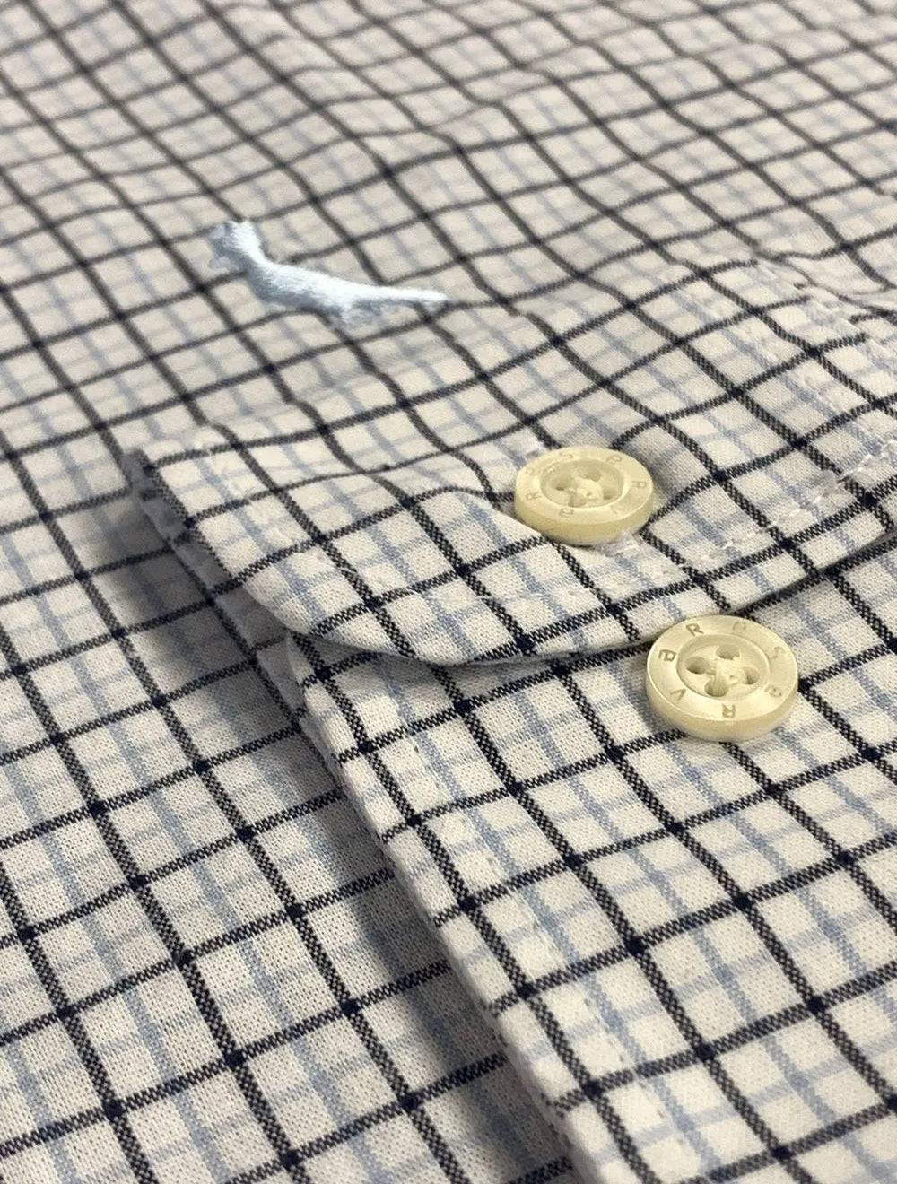 Camisa Reserva Masculina Office Enxuto Grid Duplo Dust Azul