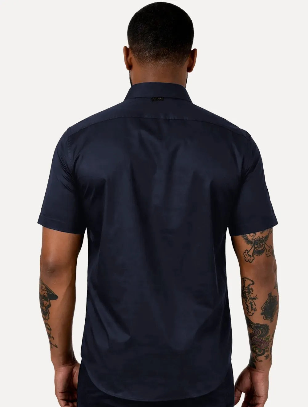Camisa Aramis Masculina Manga Curta Slim Cetim Hudson Azul Marinho