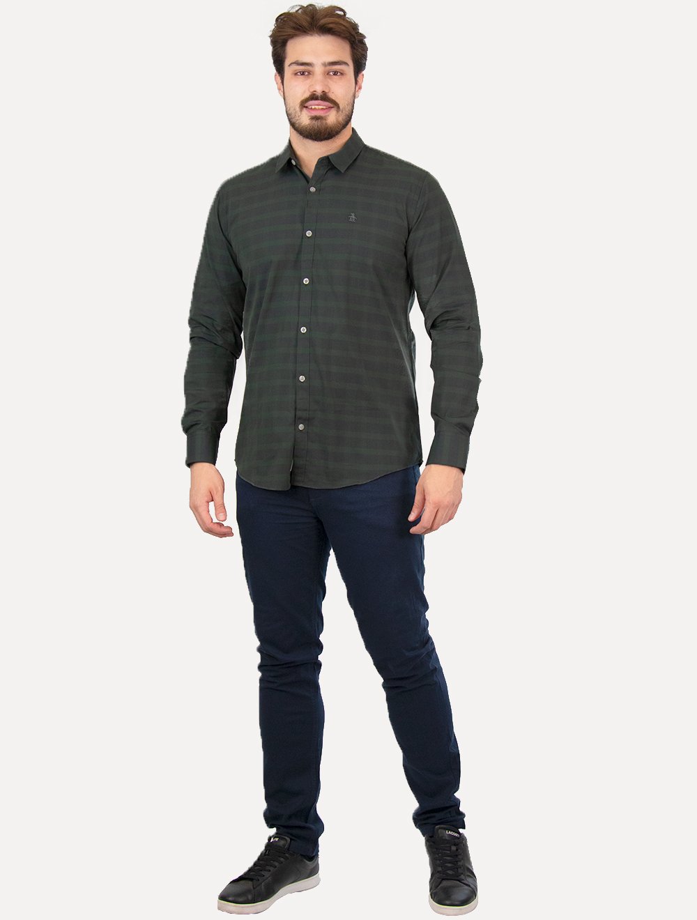 Camisa Original Penguin Masculina Regular Urban Listras Verde Escuro